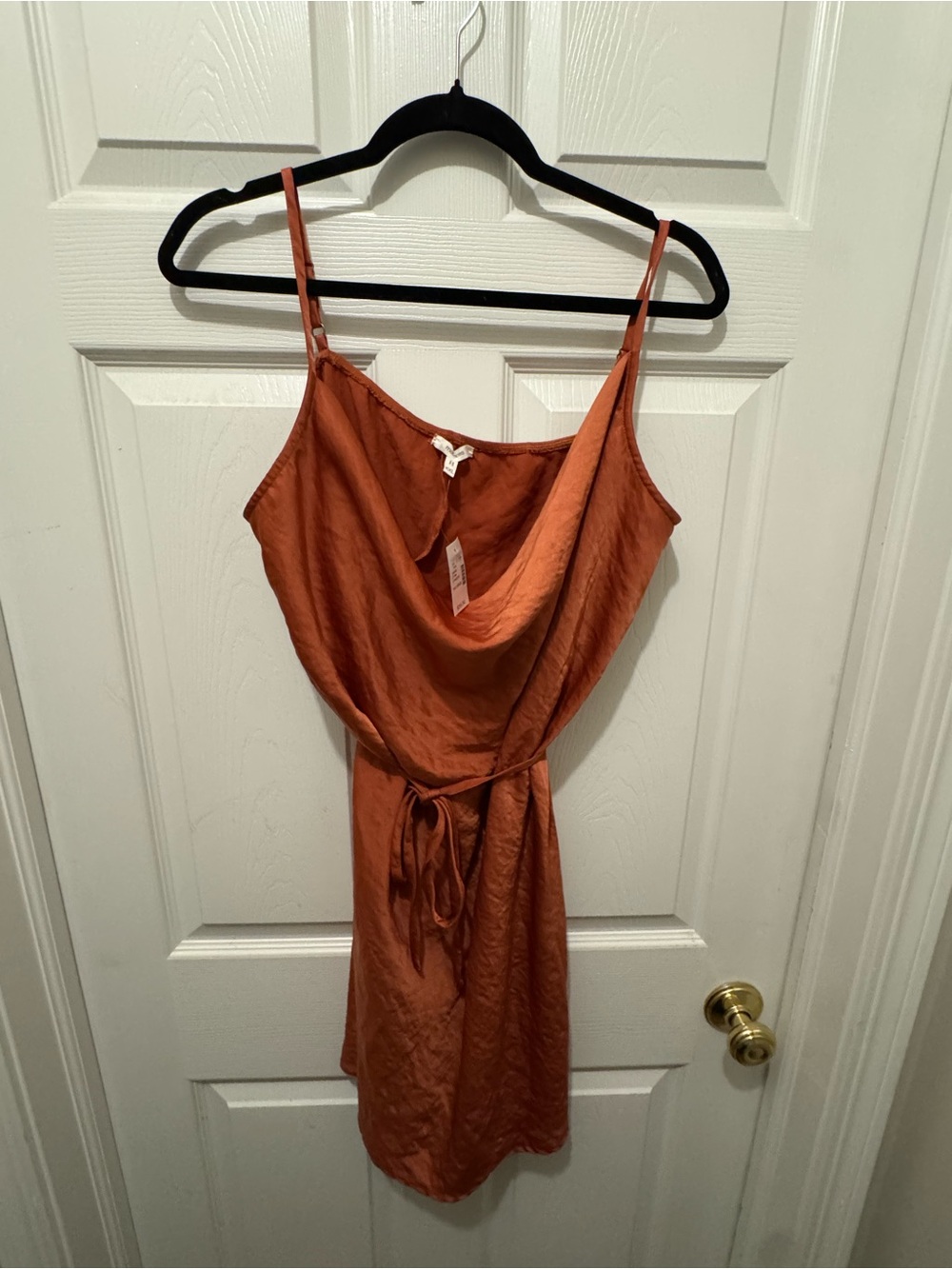Maurices Rust Orange Cowl Neck Slip Dress with Waist Tie sz xxl